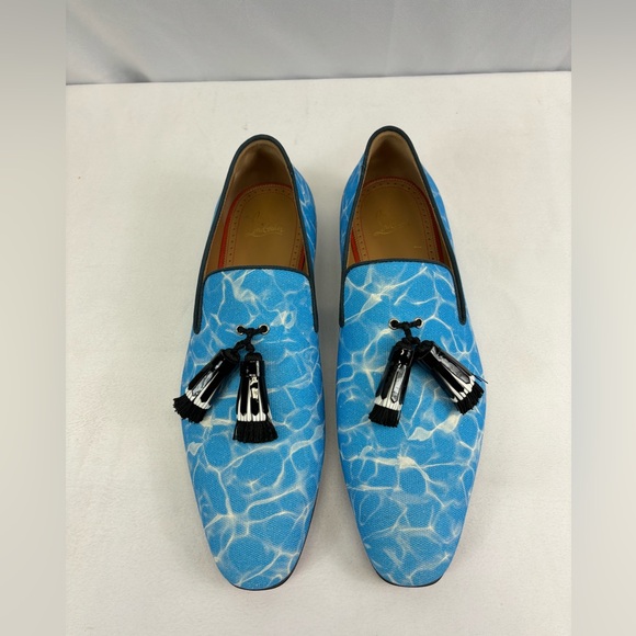 Christian Louboutin Men's Badmilion Splash Canvas Tassel Loafers Blue - Picture 4 of 10